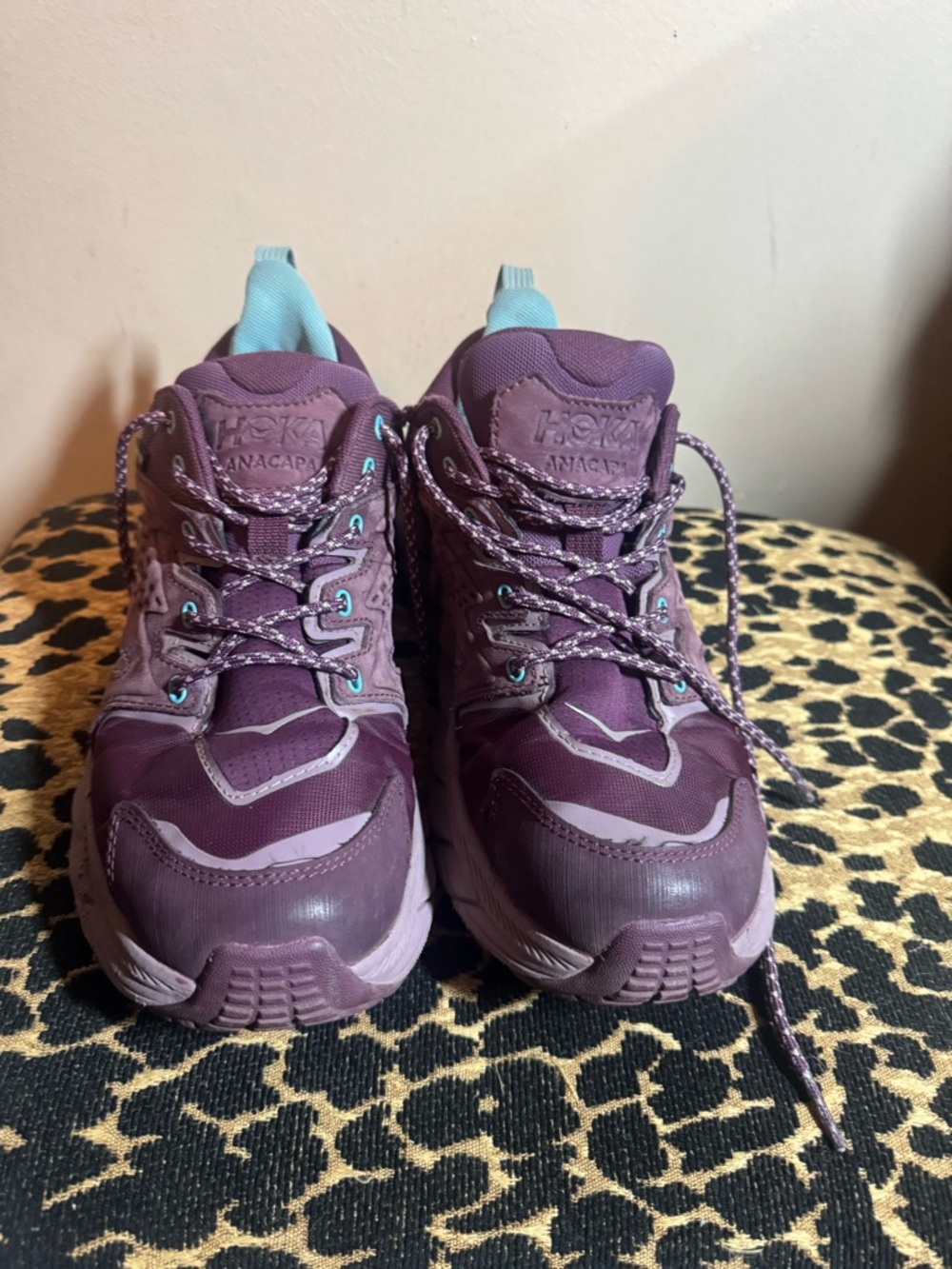 Hoka Purple Trail Sneakers with Teal Pull Tabs